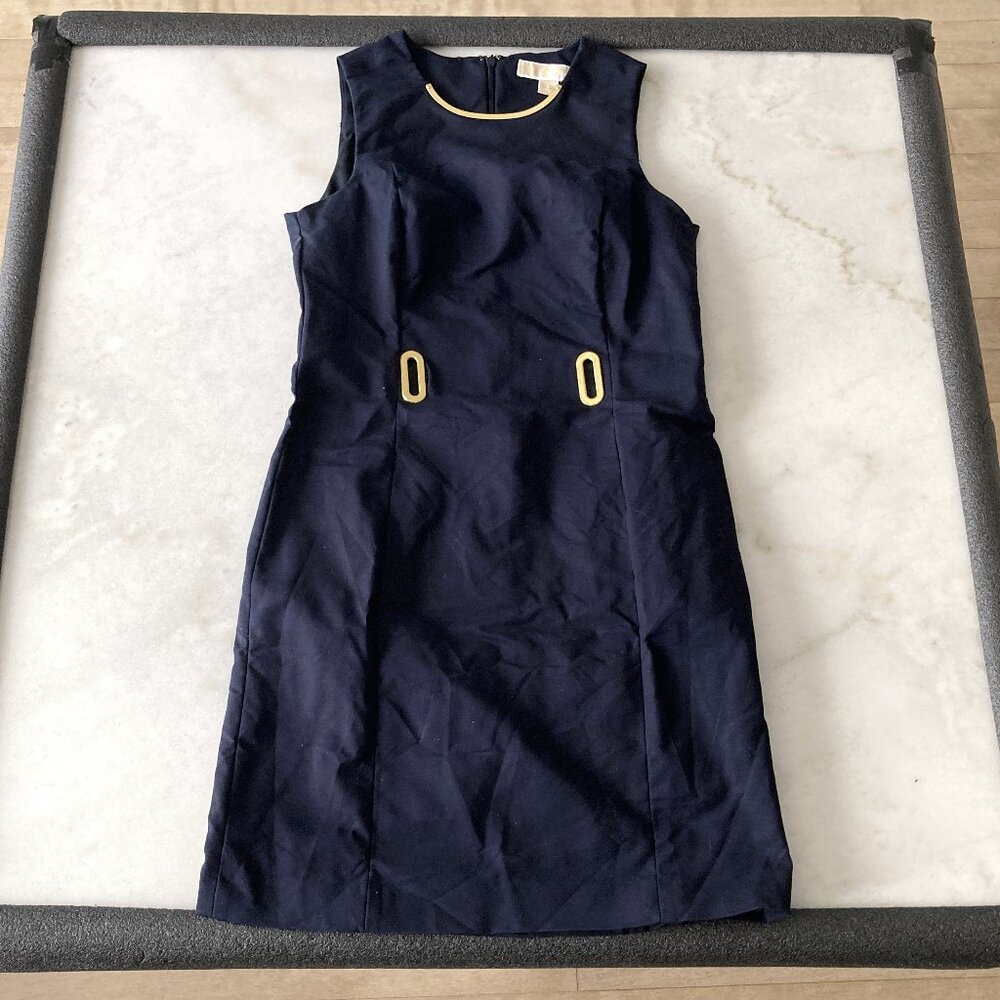 Michael Kors navy shift dress with gold hardware / accents sleeveless round neck
